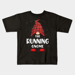 Running Gnome Red Buffalo Plaid Christmas Pajama Matching Family Kids T-Shirt